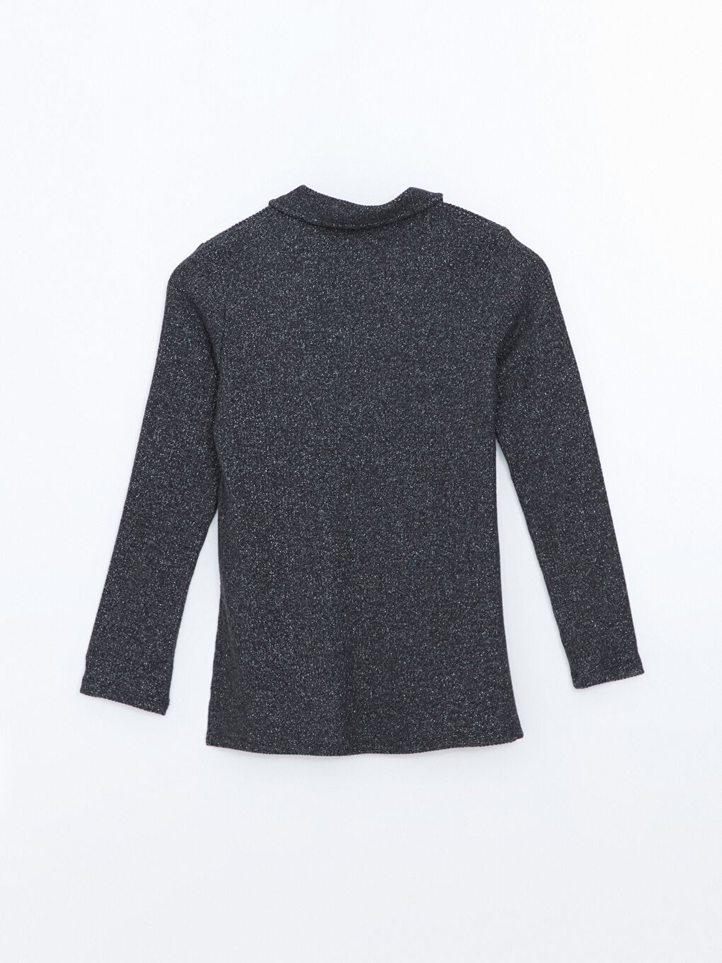 Antrasit Polo Yaka Parlak Görünümlü Kadın Sweatshirt-5