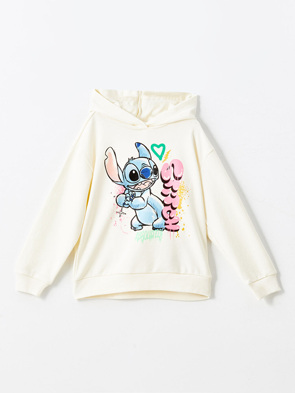 LCW Kids Ekru Kapüşonlu Stitch Baskılı Kız Çocuk Sweatshirt ve Tayt - 1