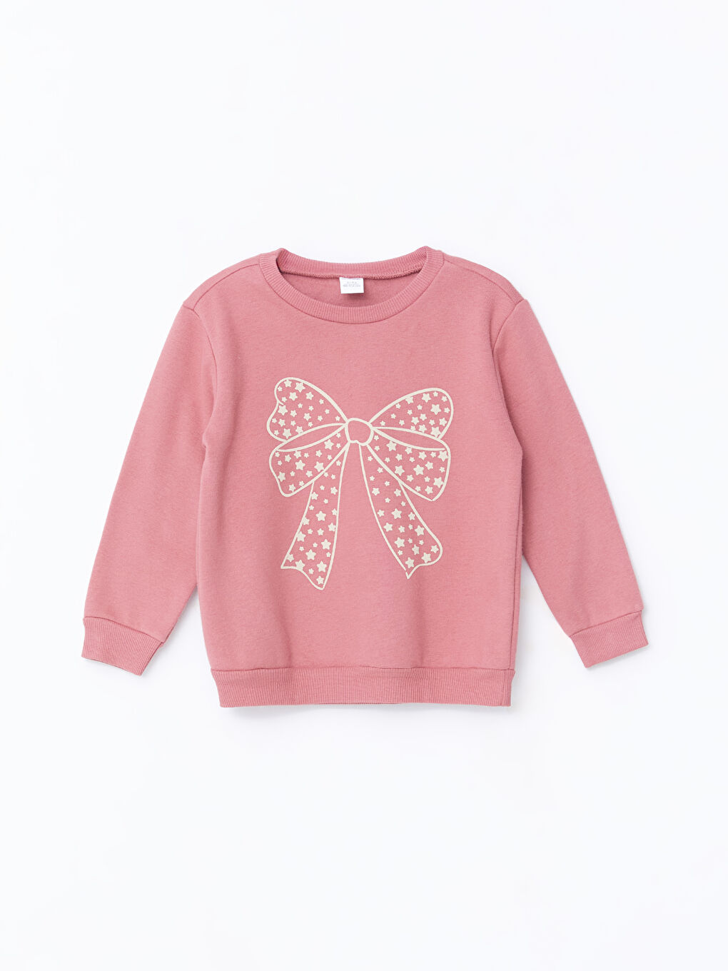 LCW Kids Mat Pembe Bisiklet Yaka Uzun Kollu Baskılı Kız Bebek Sweatshirt