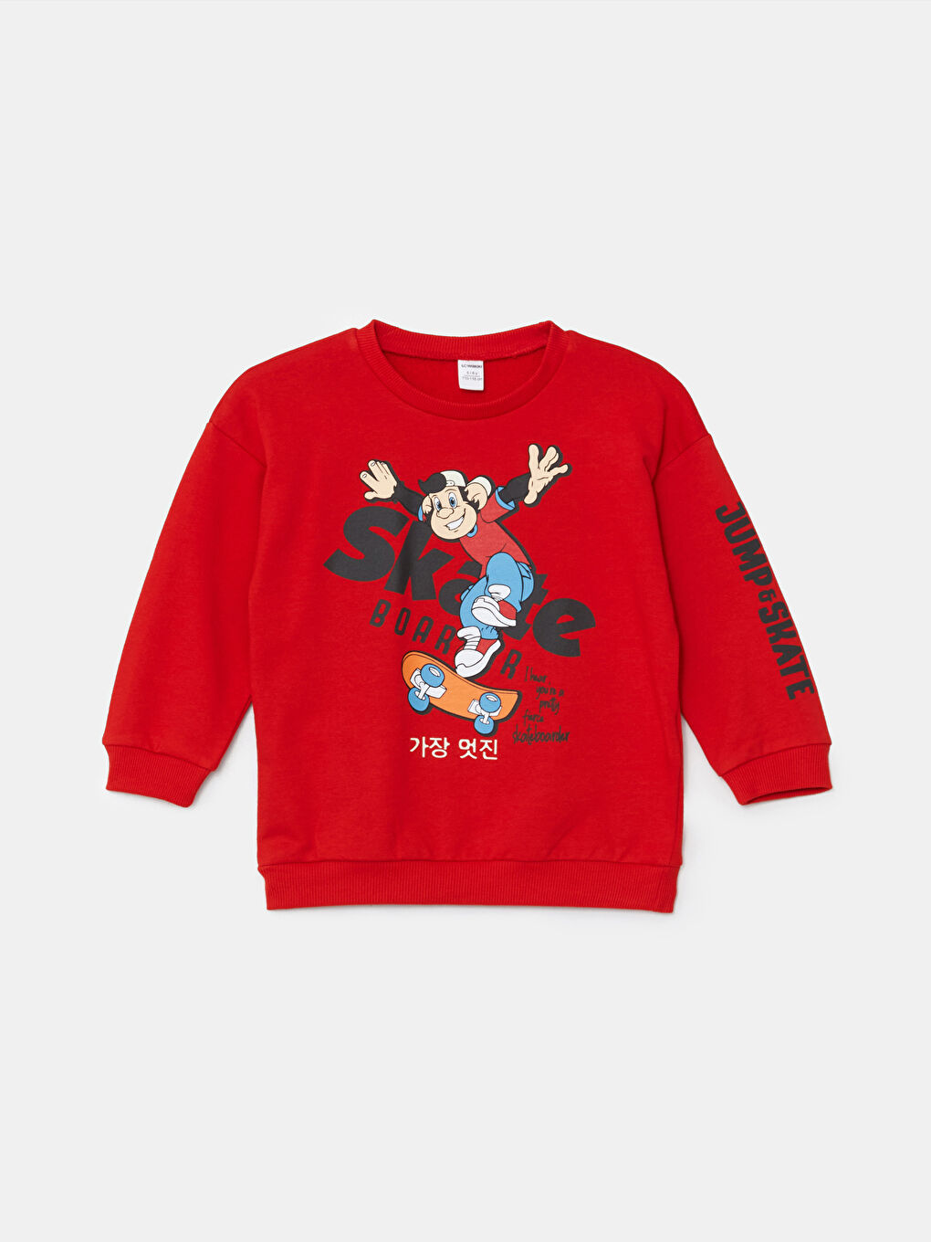 LCW Kids Canlı Kırmızı Bisiklet Yaka Nostaljik Maymun Baskılı Erkek Bebek Sweatshirt