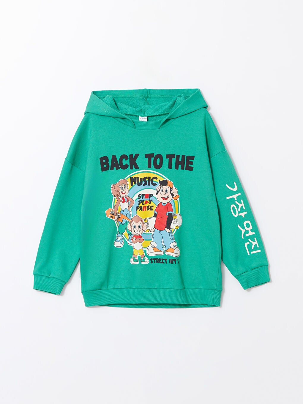 LCW Kids Yeşil Kapüşonlu Nastoljik Maymun Baskılı Erkek Bebek Sweatshirt