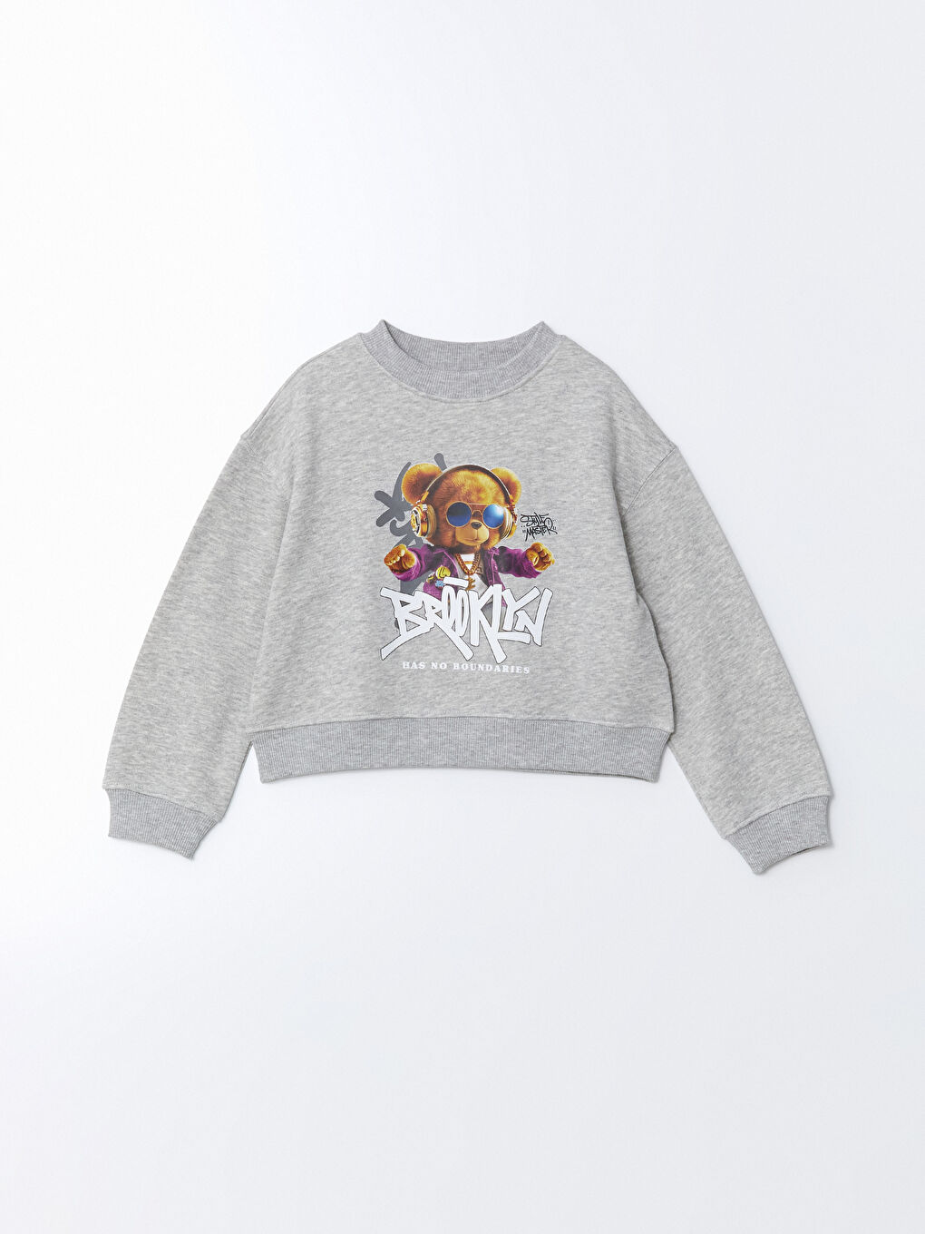 LCW Kids Gri Melanj Bisiklet Yaka Kız Çocuk Kalın Sweatshirt