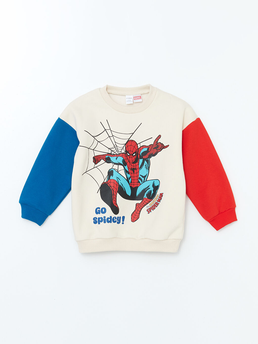 Bej Bisiklet Yaka Spiderman Baskılı Kalın Erkek Çocuk Sweatshirt