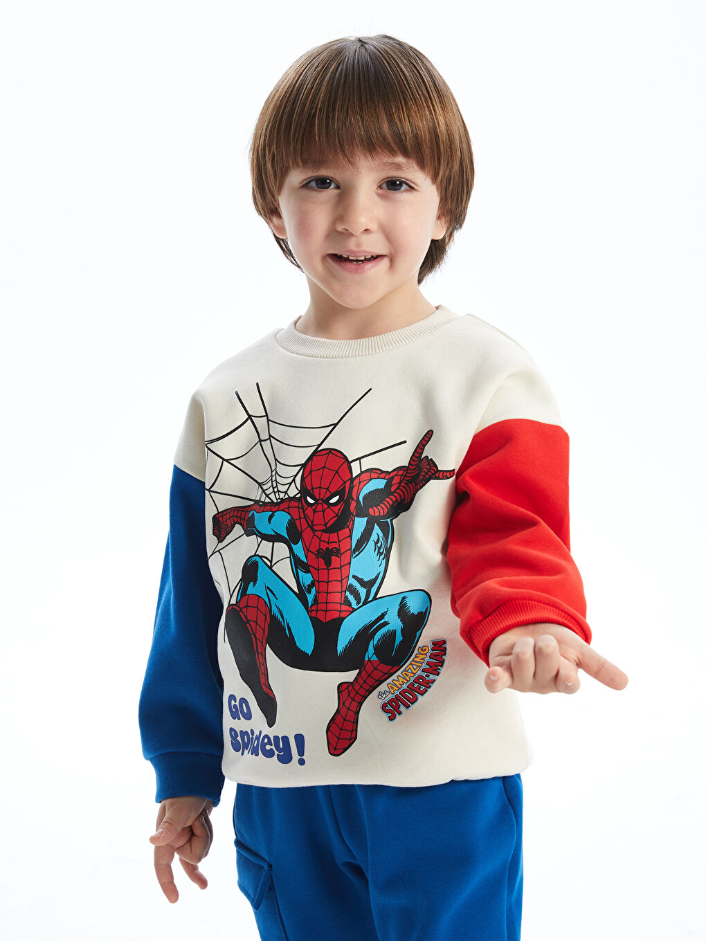 LCW Kids Crew Neck Spider-Man Printed Baby Boys' Tracksuit Set -W4J795Z1-QVK