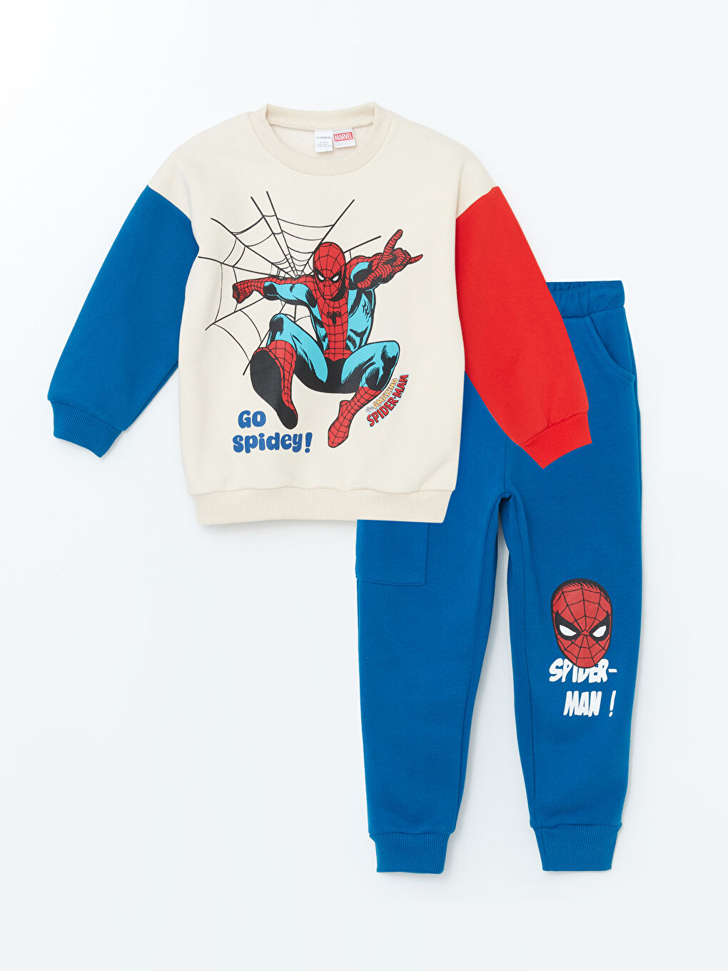 LCW baby Açık Bej Bisiklet Yaka Spiderman Baskılı Erkek Bebek Eşofman Takım