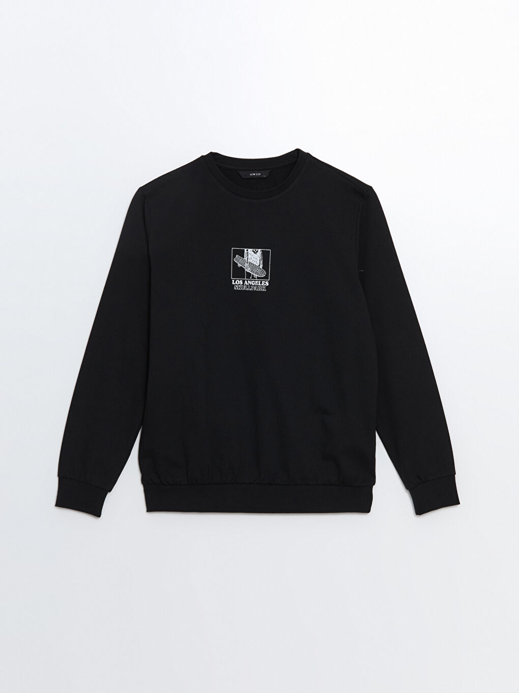 LCW ECO Yeni Siyah Bisiklet Yaka Uzun Kollu Baskılı Erkek Sweatshirt