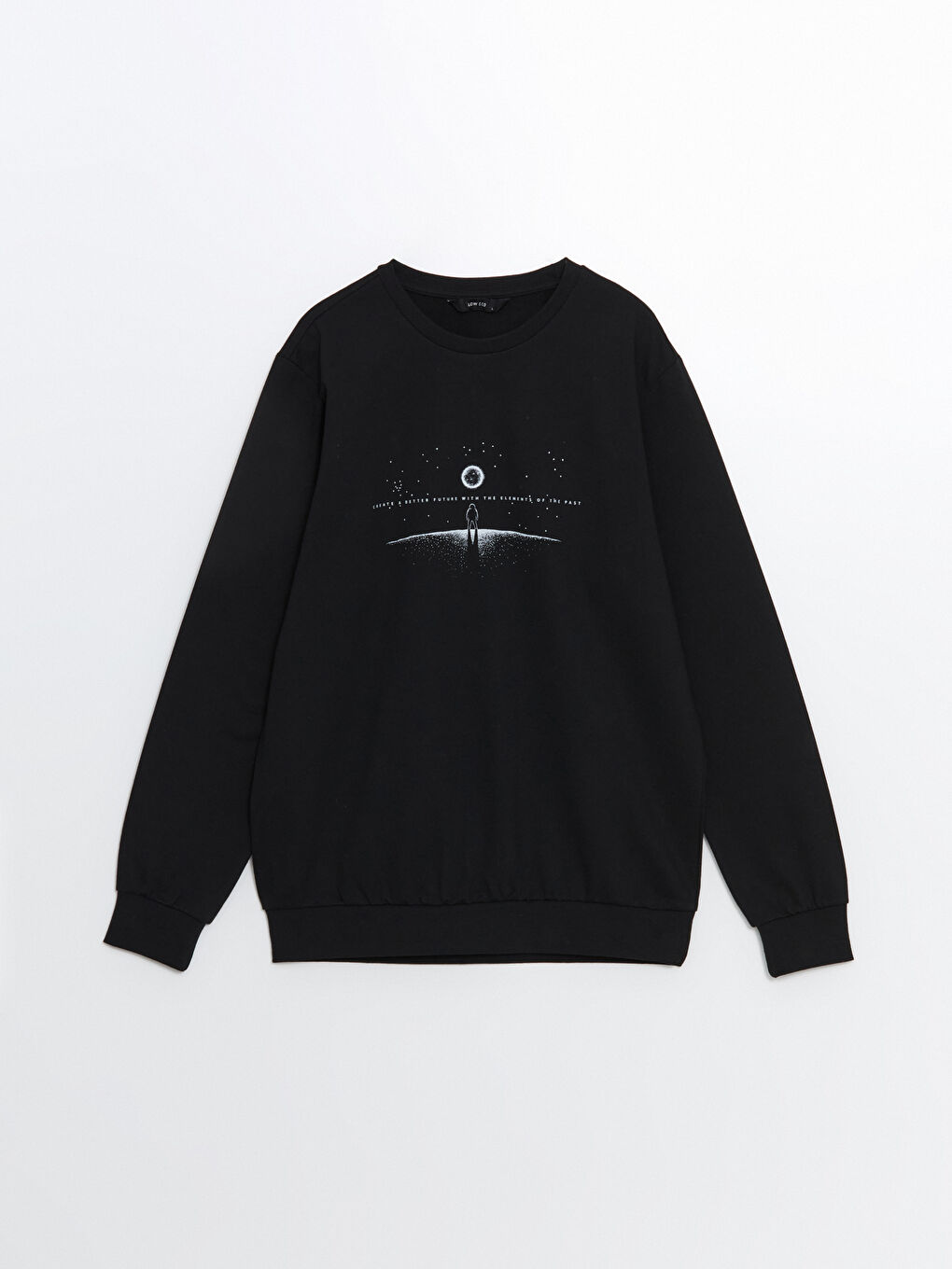 LCW ECO Yeni Siyah Bisiklet Yaka Uzun Kollu Baskılı Erkek Sweatshirt