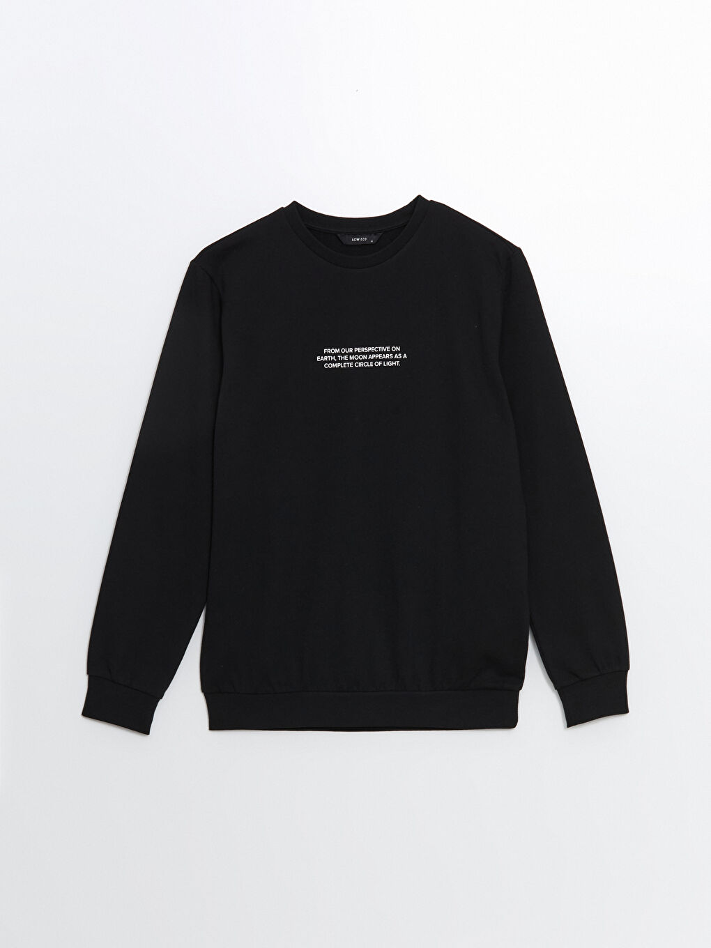 LCW ECO Yeni Siyah Bisiklet Yaka Uzun Kollu Baskılı Erkek Sweatshirt