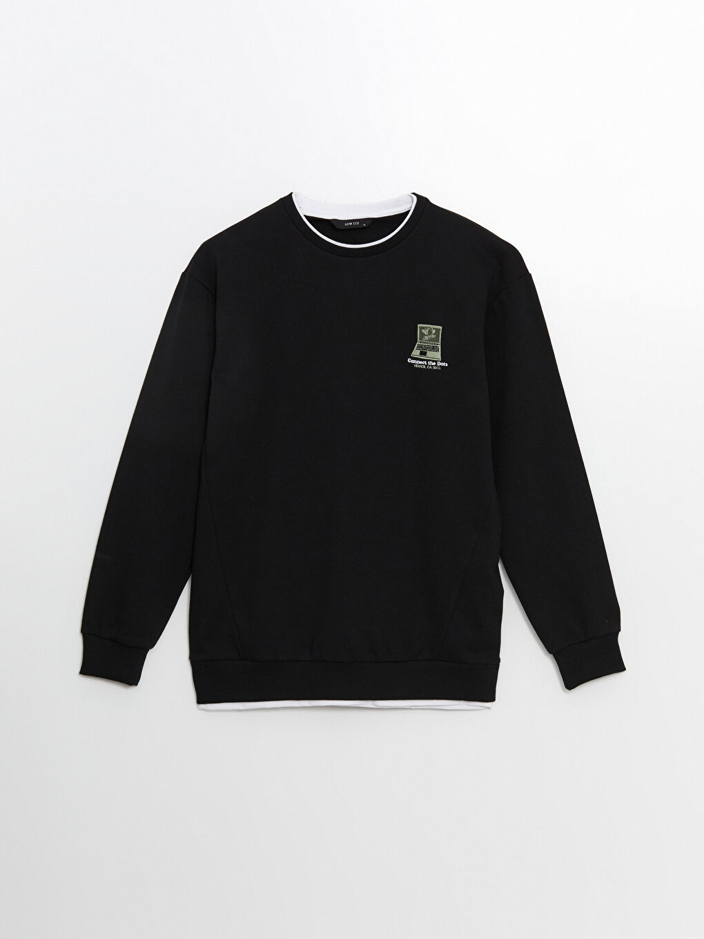 LCW ECO Yeni Siyah Bisiklet Yaka Uzun Kollu Baskılı Erkek Sweatshirt