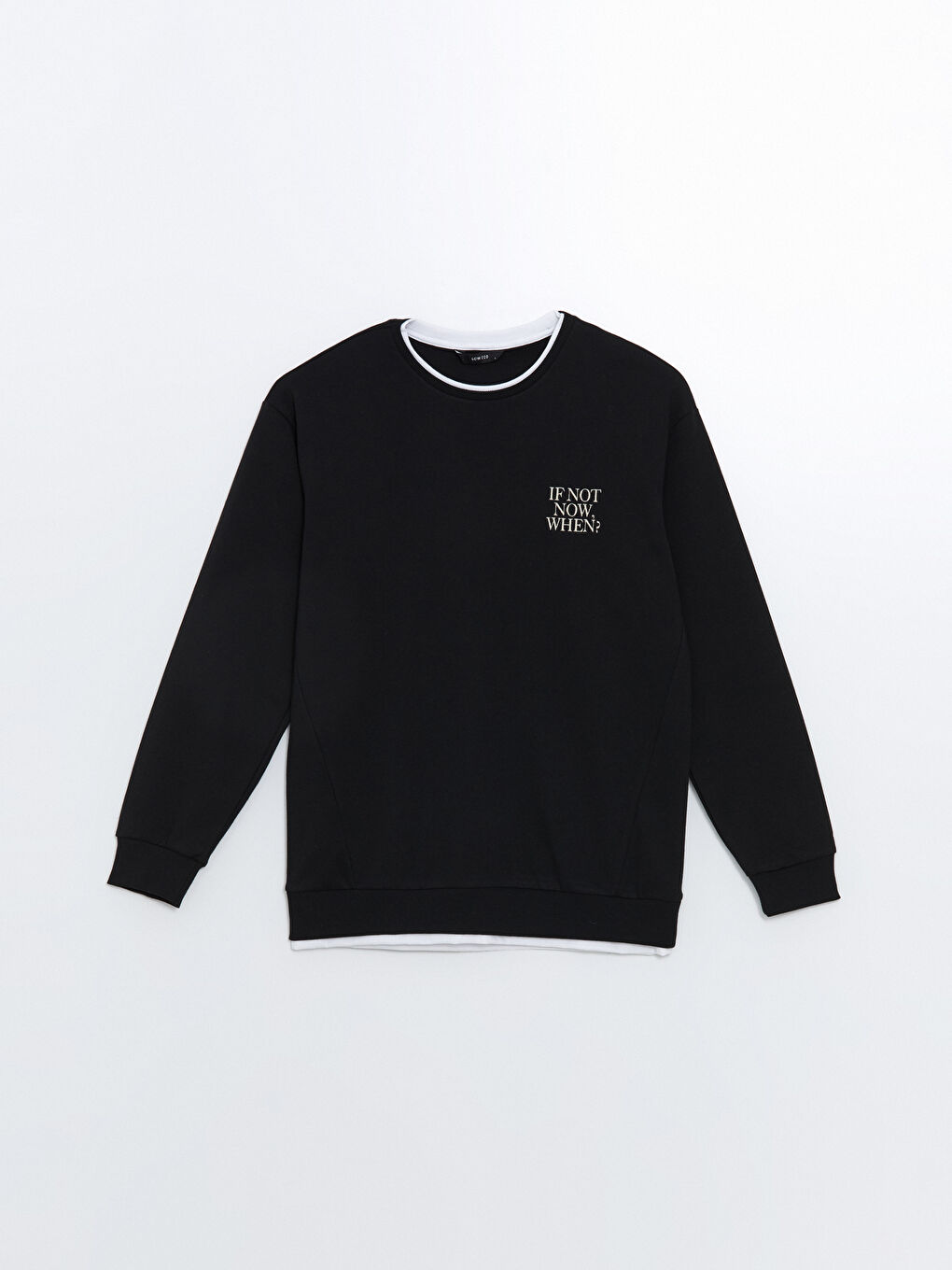 LCW ECO Siyah Bisiklet Yaka Uzun Kollu Baskılı Erkek Sweatshirt - 4