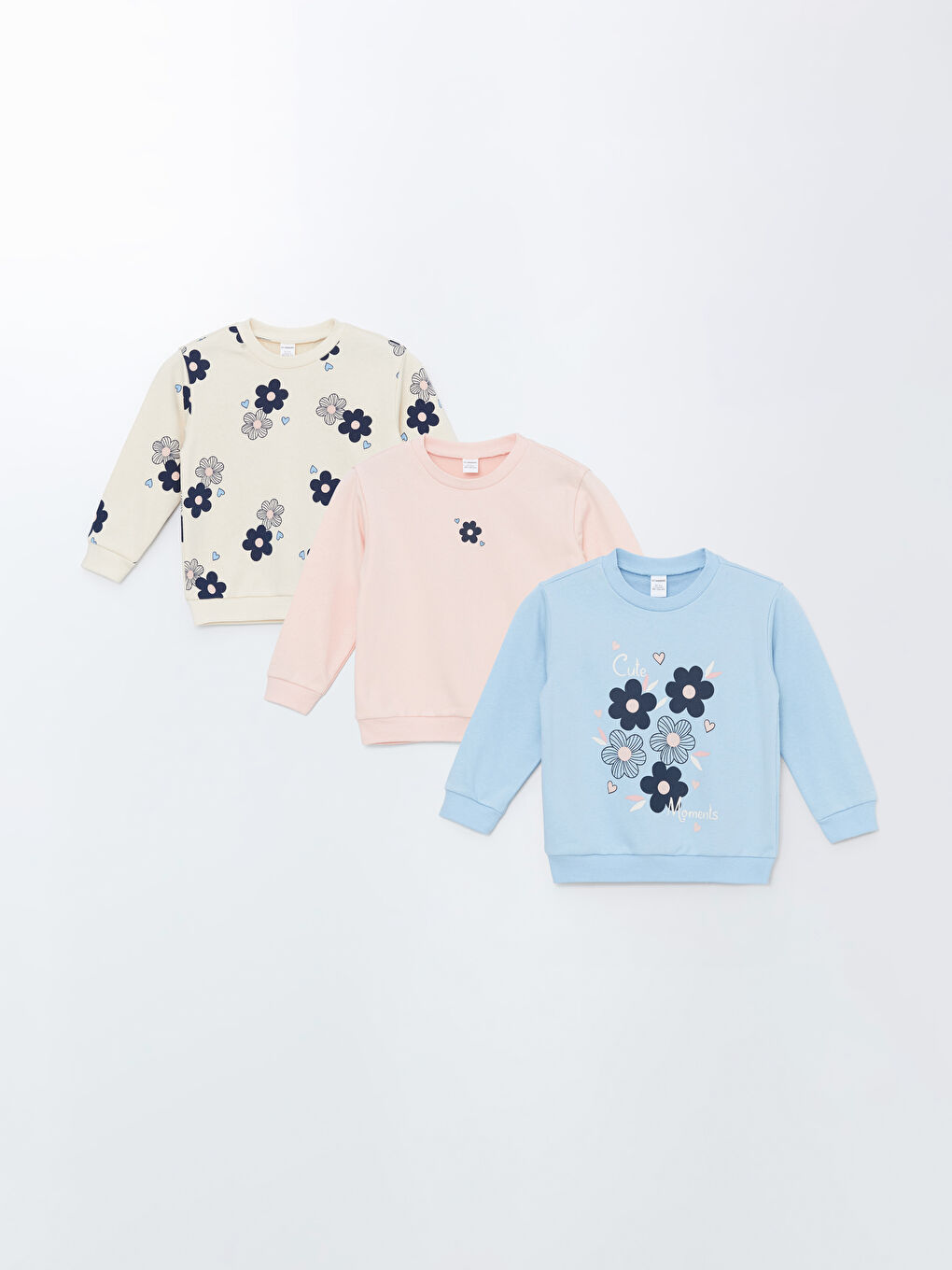 LCW Kids Lila Bisiklet Yaka Uzun Kollu Baskılı Kız Çocuk Sweatshirt 3'lü