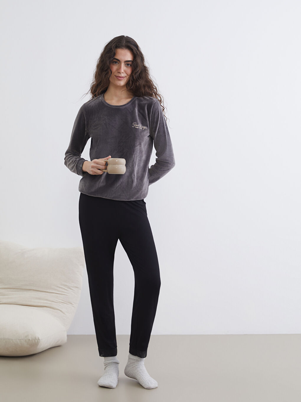 Siyah Beli Lastikli Kadın Pijama Altı