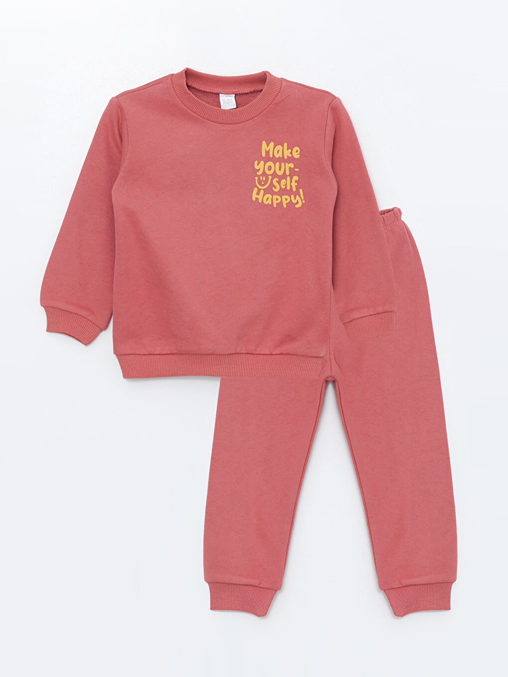 LCW baby Koyu Pembe Bisiklet Yaka Baskılı Kız Bebek Sweatshirt ve Eşofman Alt 2'li Takım