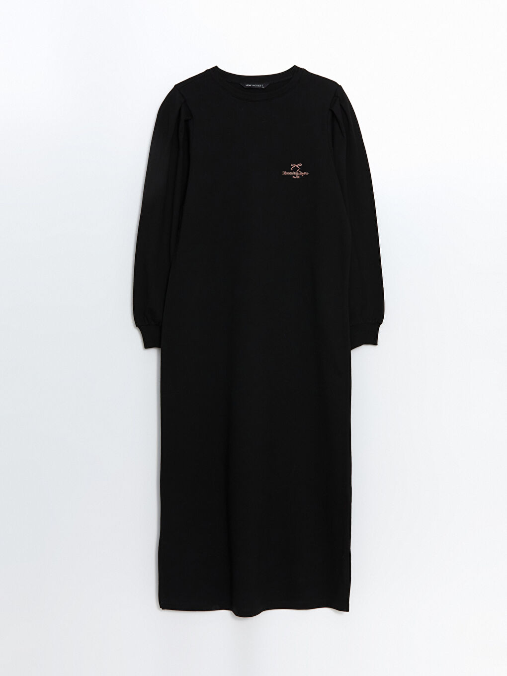 LCW Modest Yeni Siyah Bisiklet Yaka Nakışlı Kadın Sweatshirt Elbise - 4