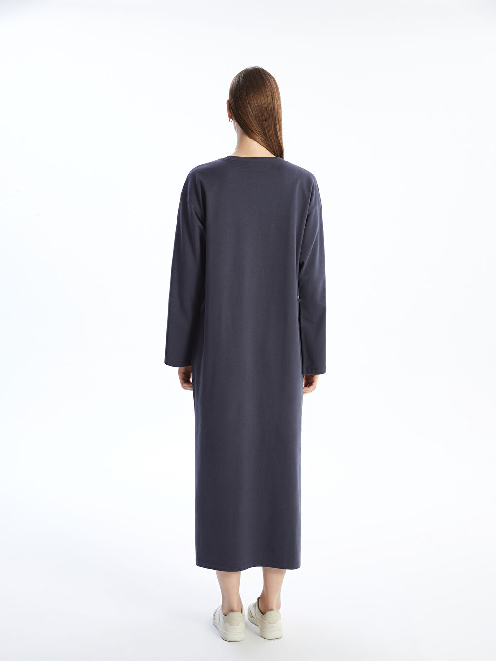 LCW Modest Antrasit Bisiklet Yaka Baskılı Oversize Kadın Sweat Elbise - 3