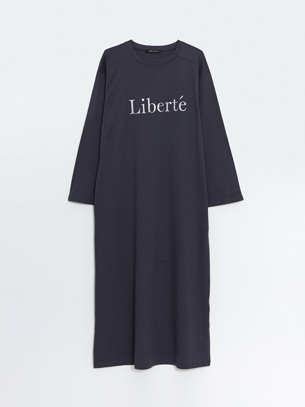 LCW Modest Antrasit Bisiklet Yaka Baskılı Oversize Kadın Sweat Elbise - 4