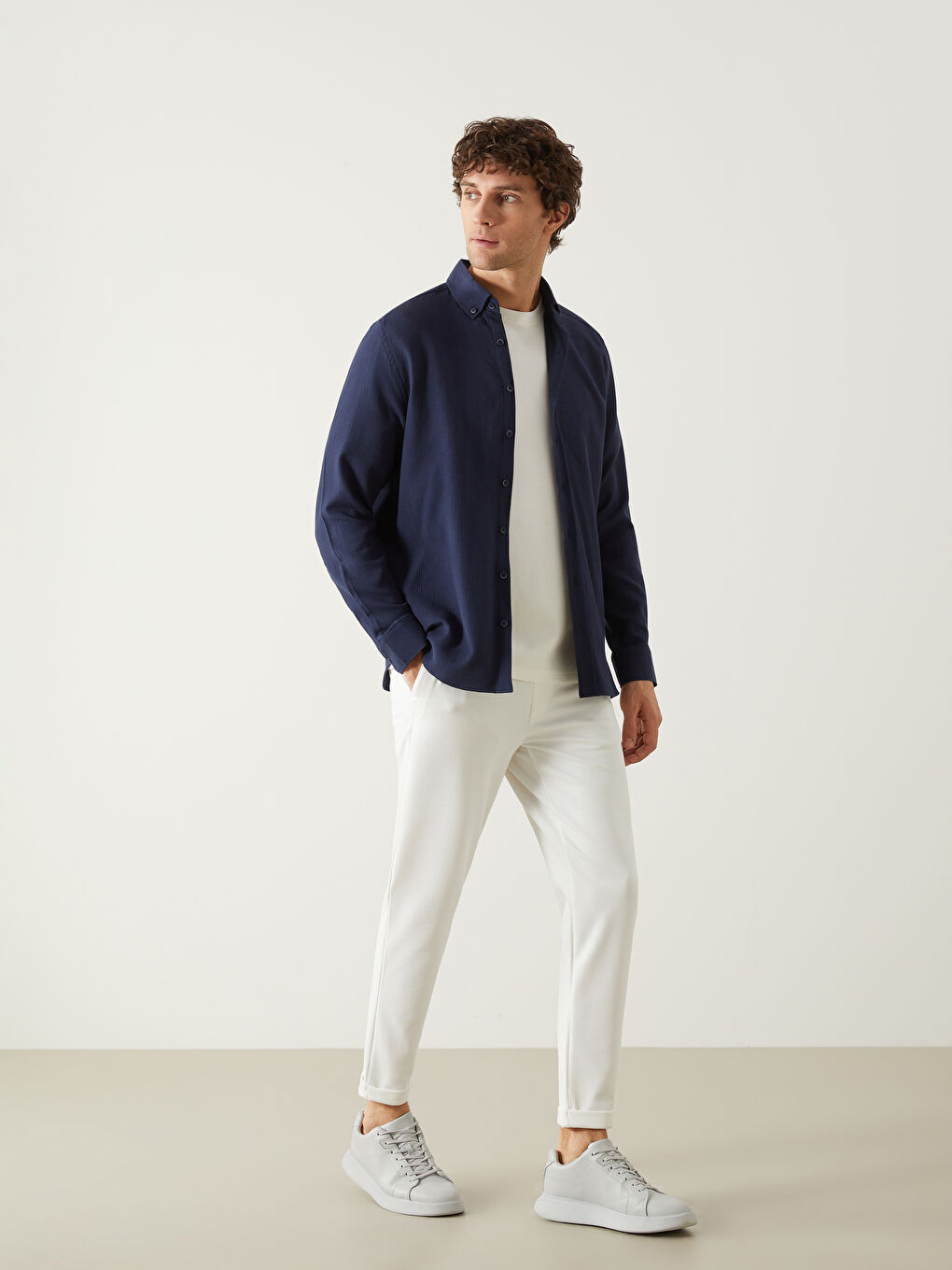 Lacivert Regular Fit Uzun Kollu Poplin Erkek Gömlek-2