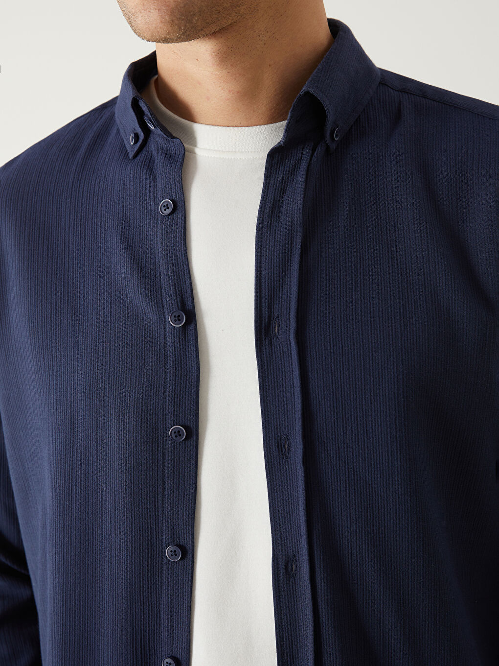 Lacivert Regular Fit Uzun Kollu Poplin Erkek Gömlek-4