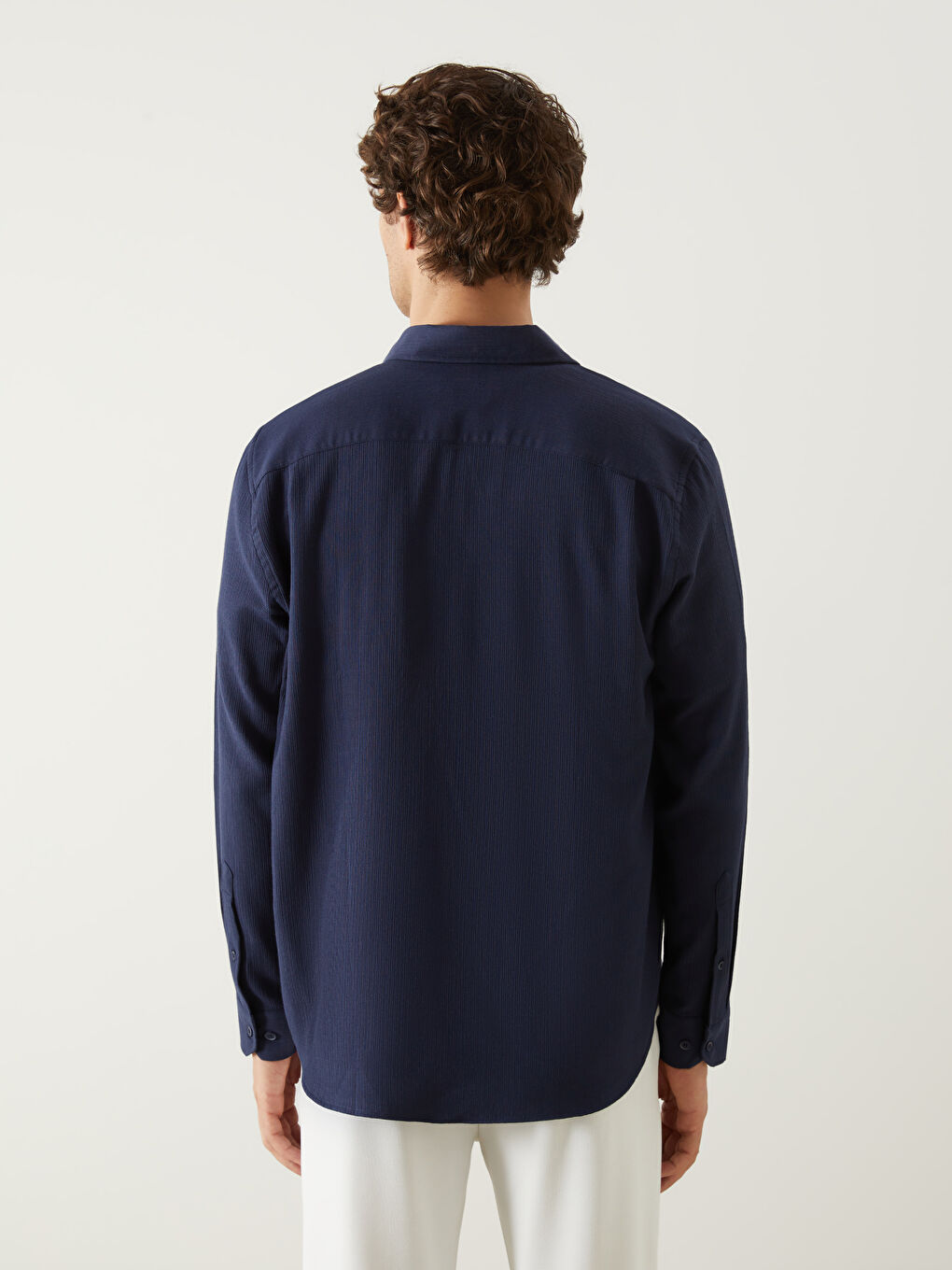 Lacivert Regular Fit Uzun Kollu Poplin Erkek Gömlek-6