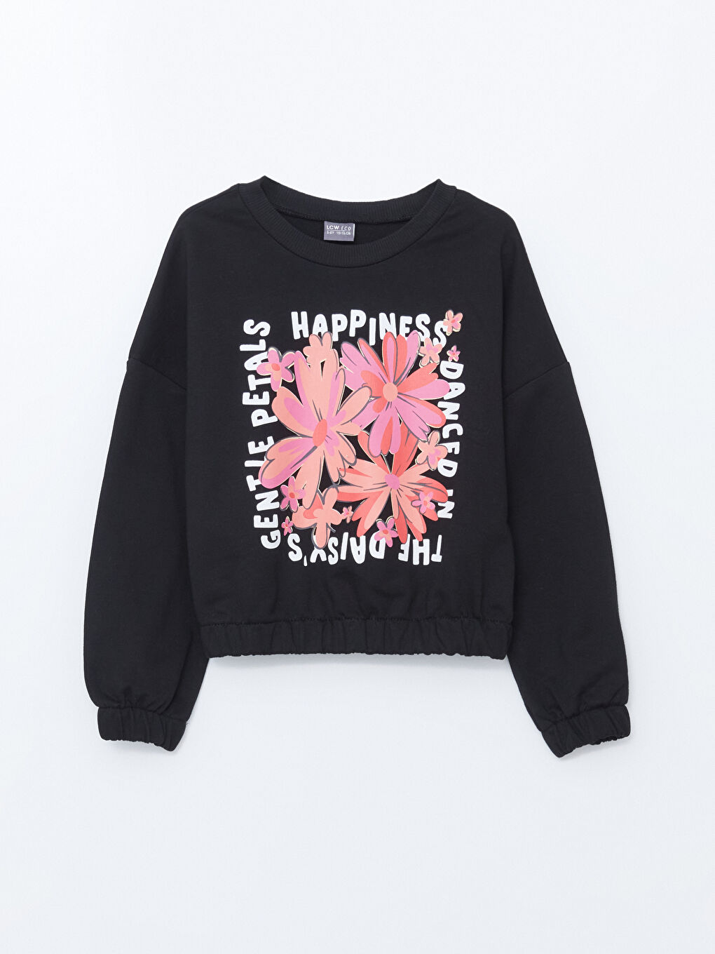 LCW ECO Yeni Siyah Bisiklet Yaka Kız Çocuk Sweatshirt