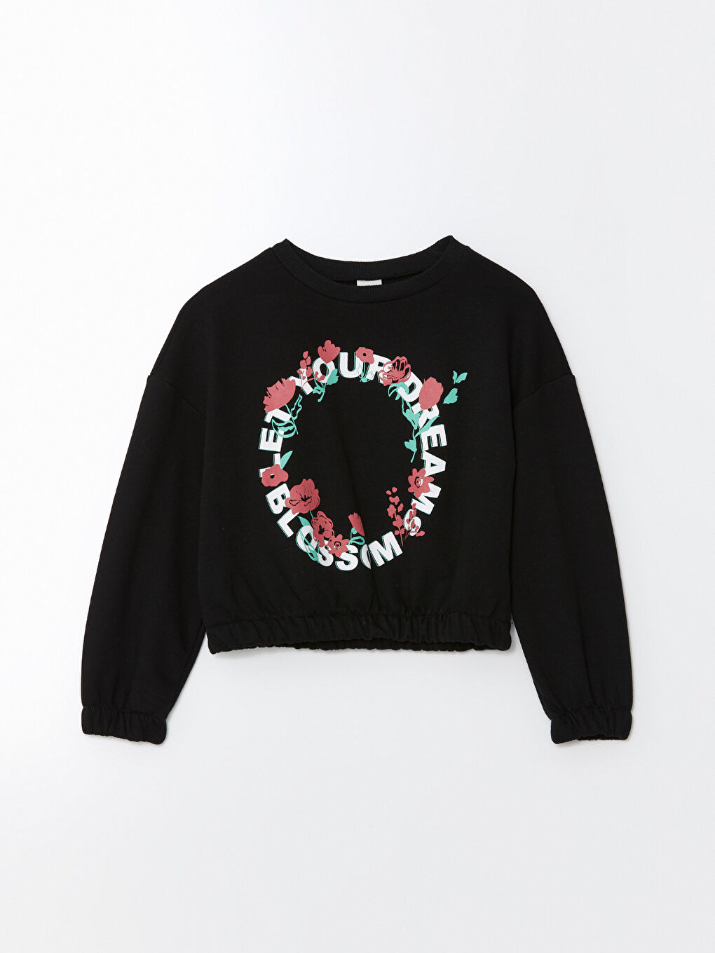 LCW ECO Yeni Siyah Bisiklet Yaka Kız Çocuk Sweatshirt