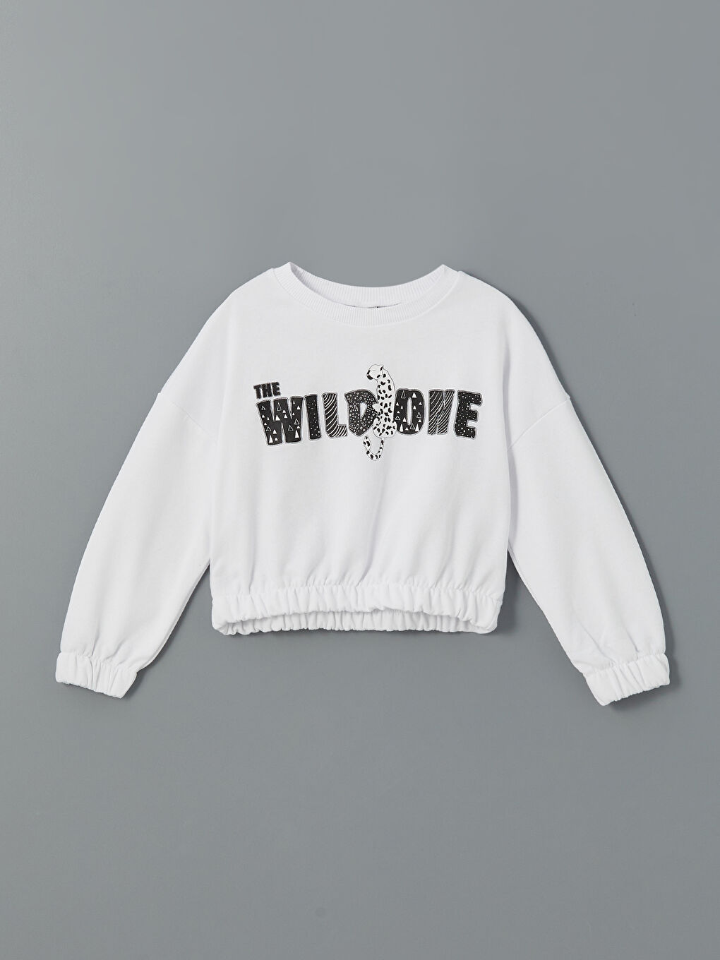 LCW ECO Beyaz Bisiklet Yaka Kız Çocuk Sweatshirt