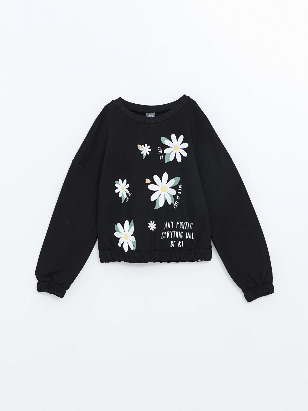 LCW ECO Siyah Bisiklet Yaka Kız Çocuk Kalın Sweatshirt