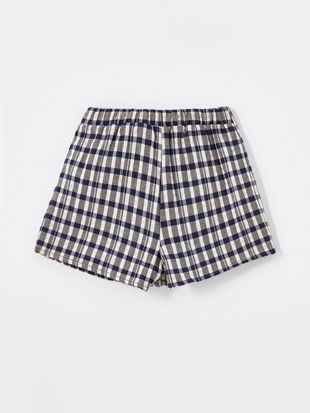 Lacivert Beli Lastikli Ekose Desenli Kız Çocuk Şort Etek-1