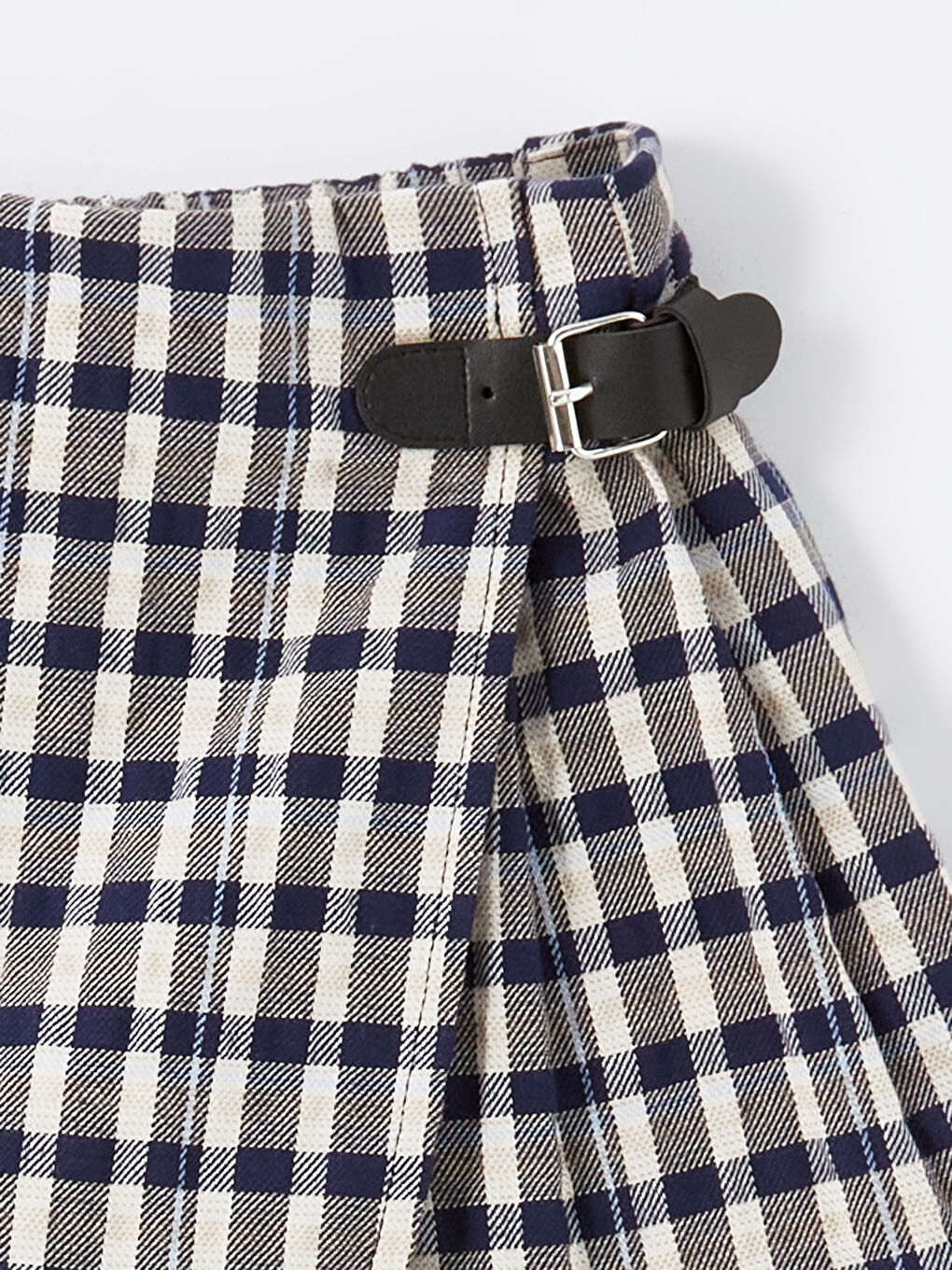 Lacivert Beli Lastikli Ekose Desenli Kız Çocuk Şort Etek-2