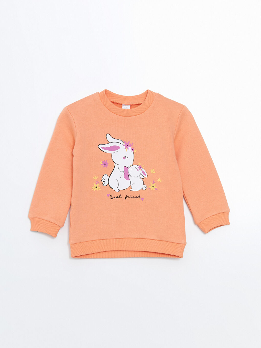 LCW Kids Turuncu Bisiklet Yaka Tavşan Baskılı Kız Çocuk Sweatshirt