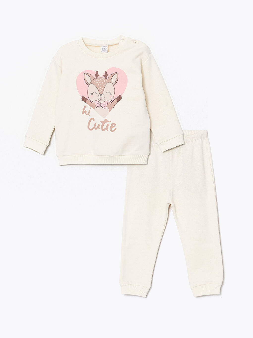 Bej Bisiklet Yaka Baskılı Kız Bebek Eşofman Takım