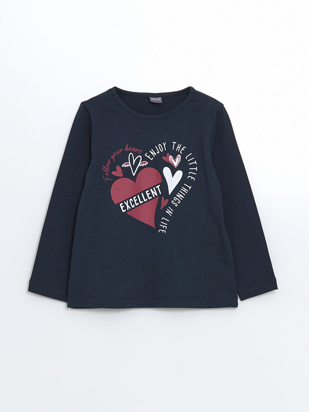 Lacivert Bisiklet Yaka Kız Çocuk Tişört