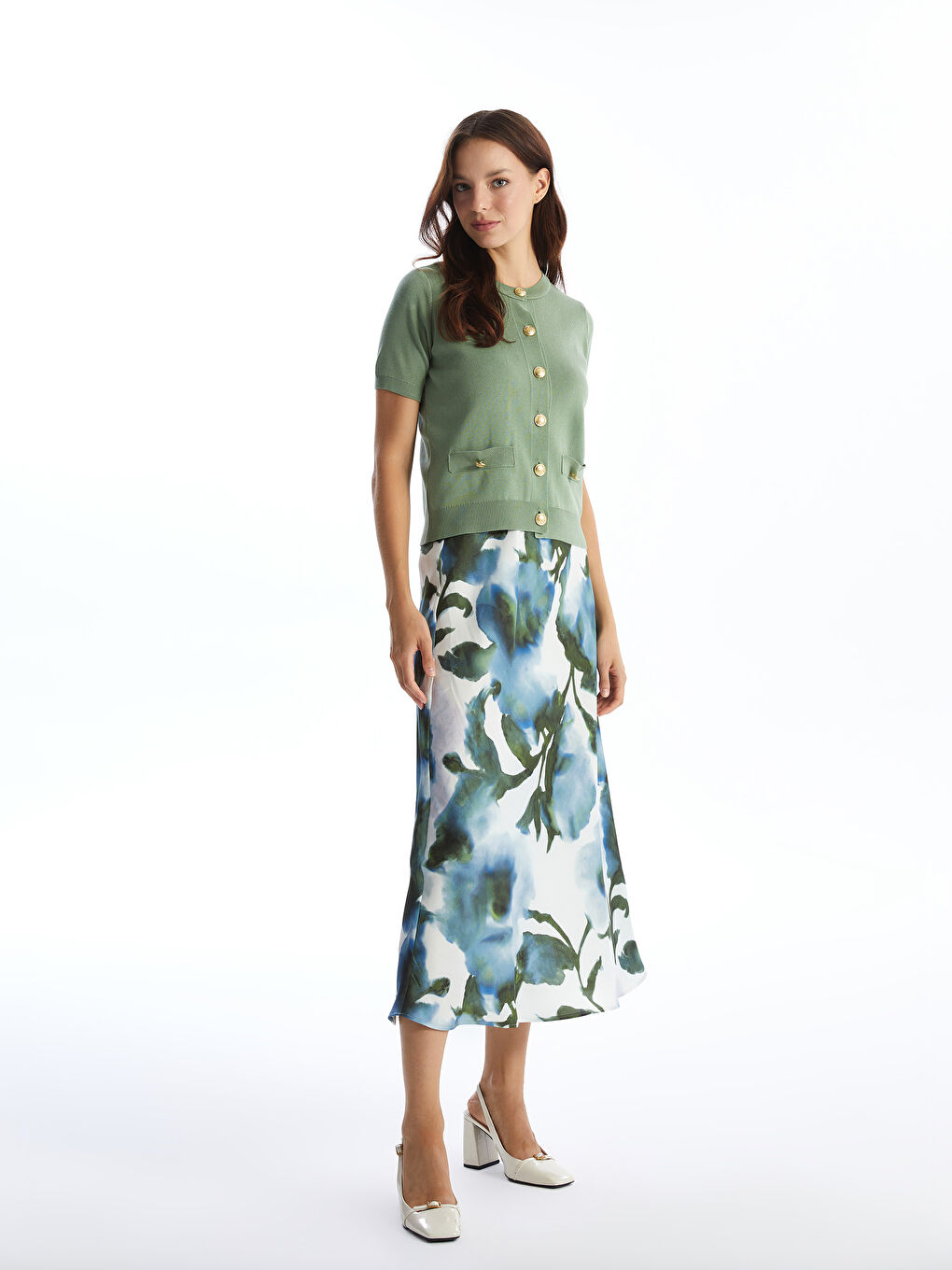 Mavi Dar Fit Desenli Kadın Etek-1