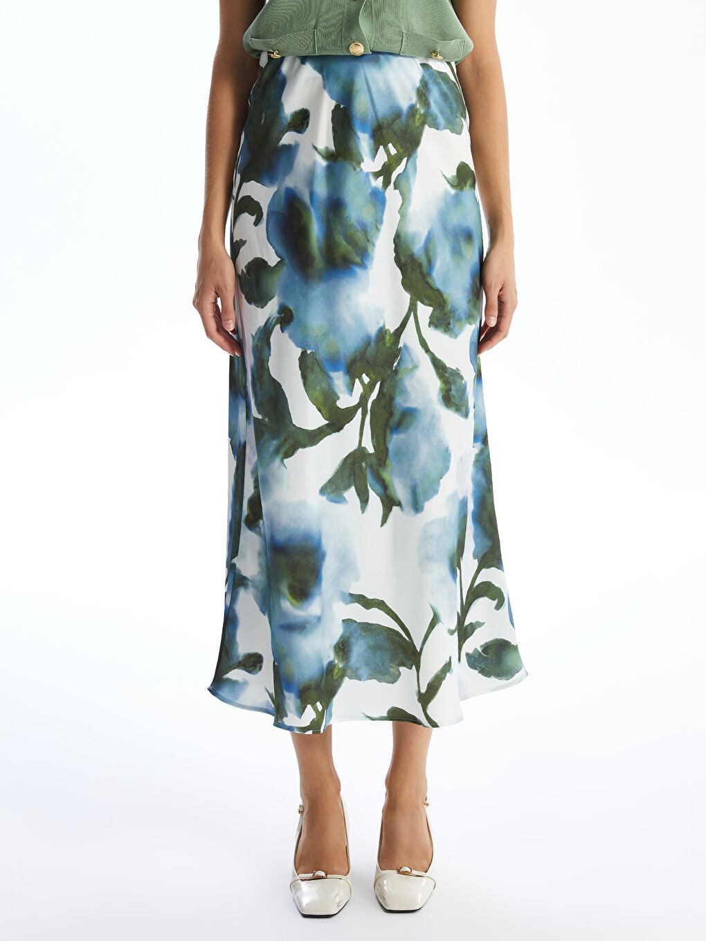 Mavi Dar Fit Desenli Kadın Etek-3