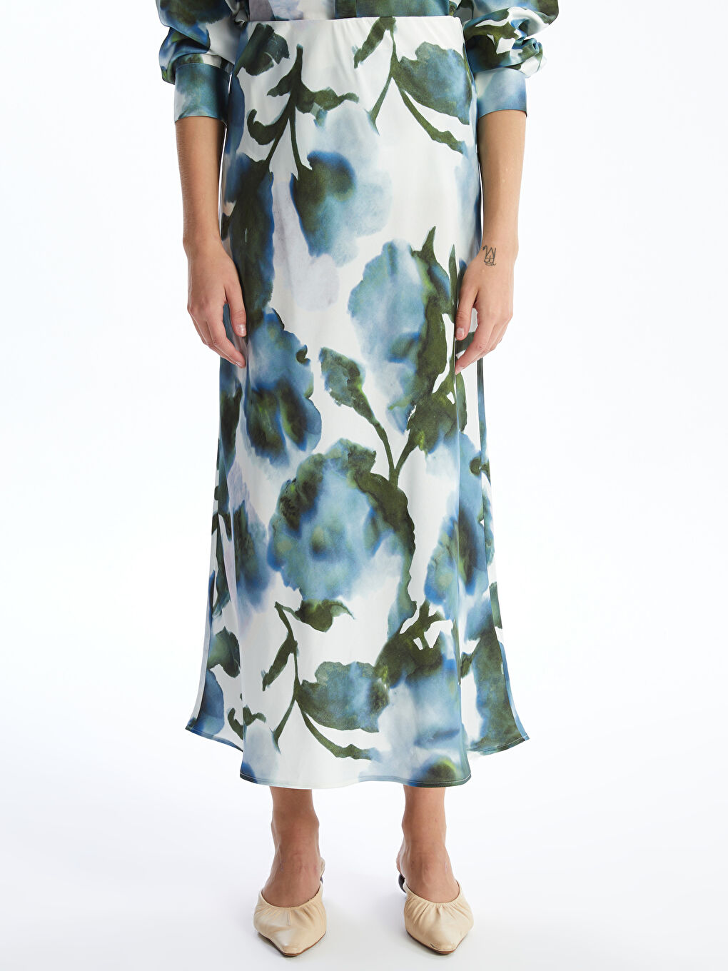 Mavi Dar Fit Desenli Kadın Etek-2