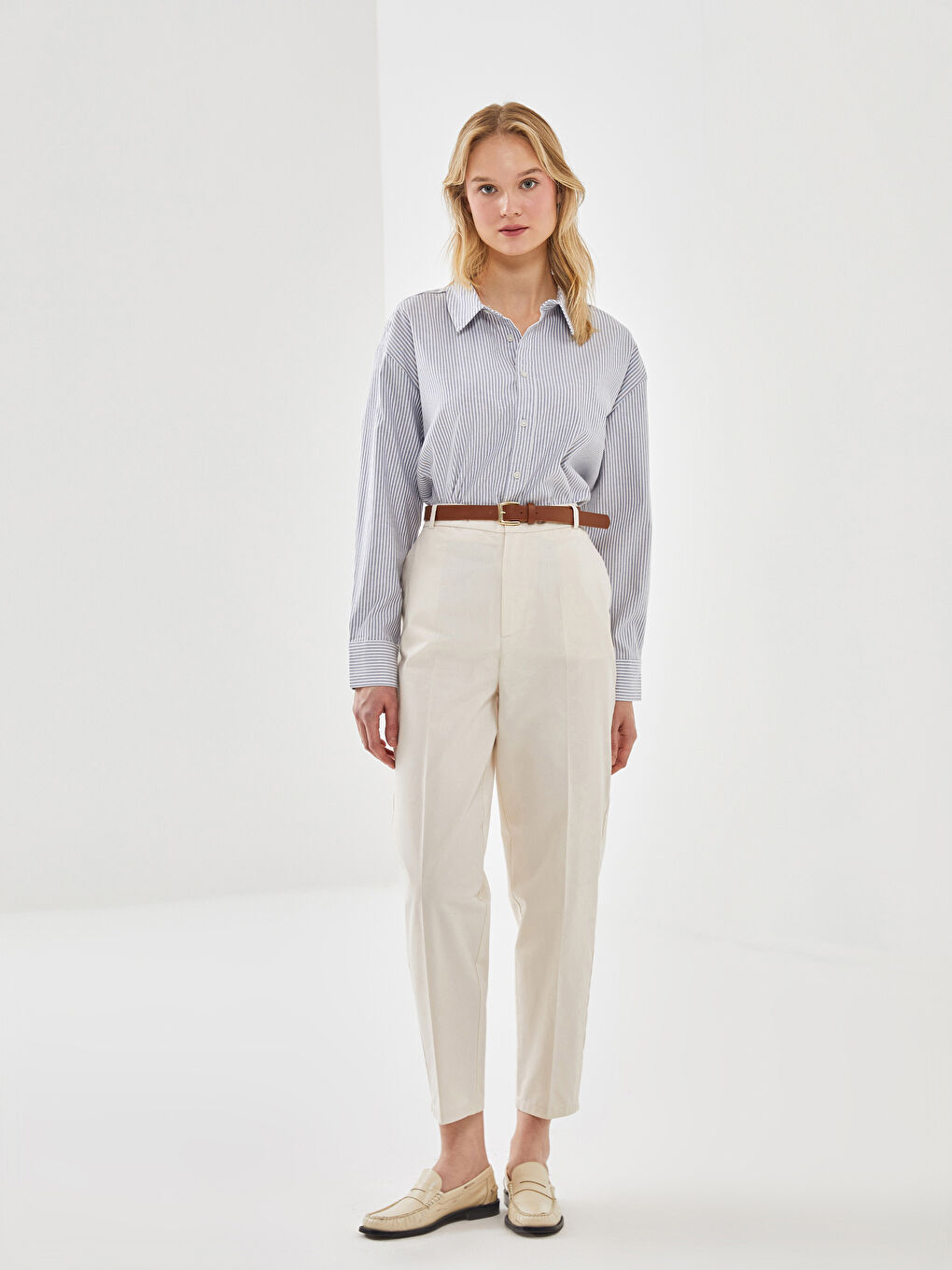 قميص مخطط أوفراسايز للسيدات-1