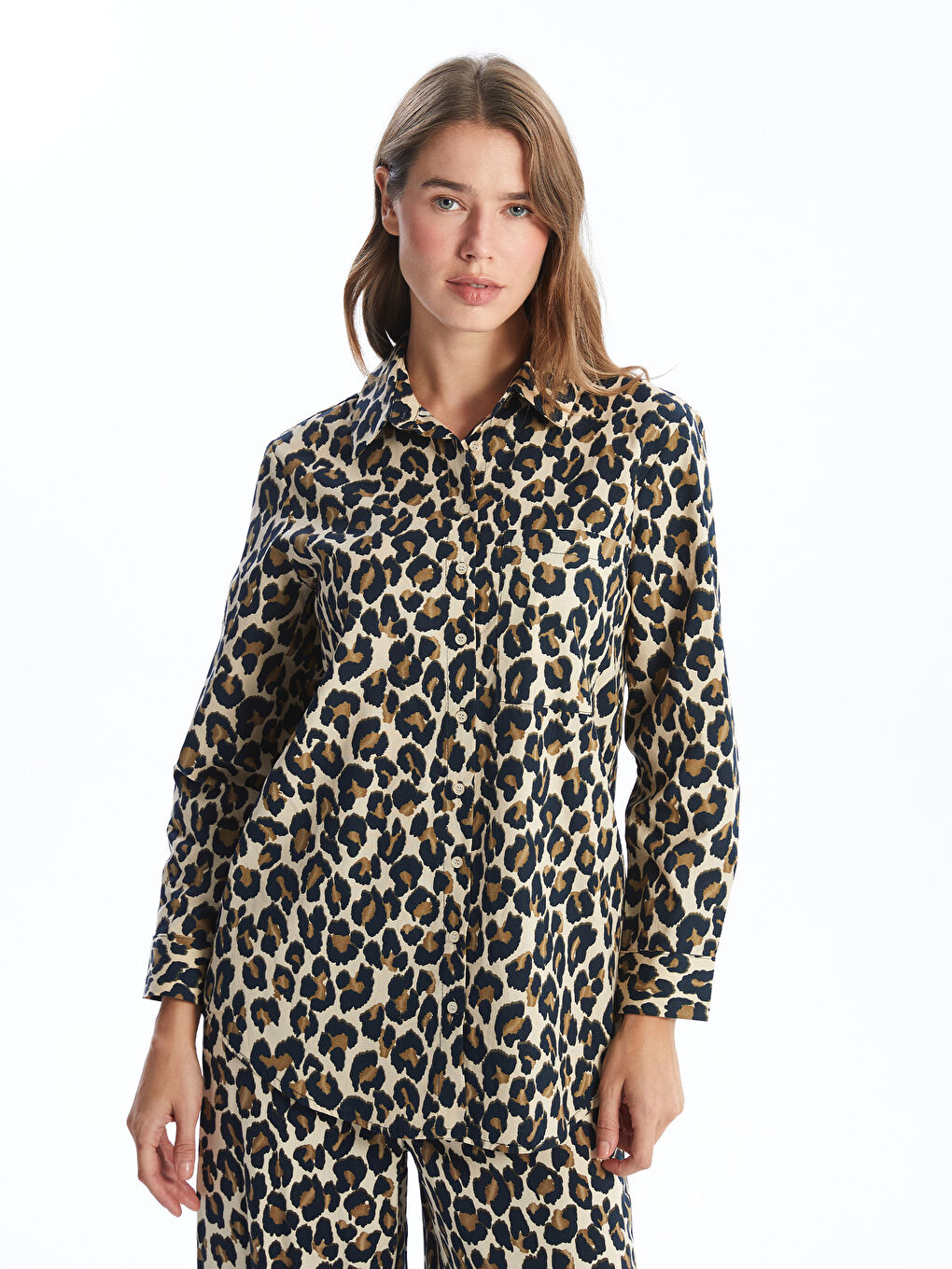 LCW Modest Leopard Print Women's Shirt Tunic -W4JC92Z8-LQB