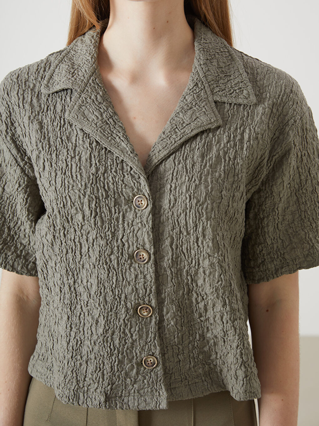 Haki Dokulu Kadın Gömlek-2