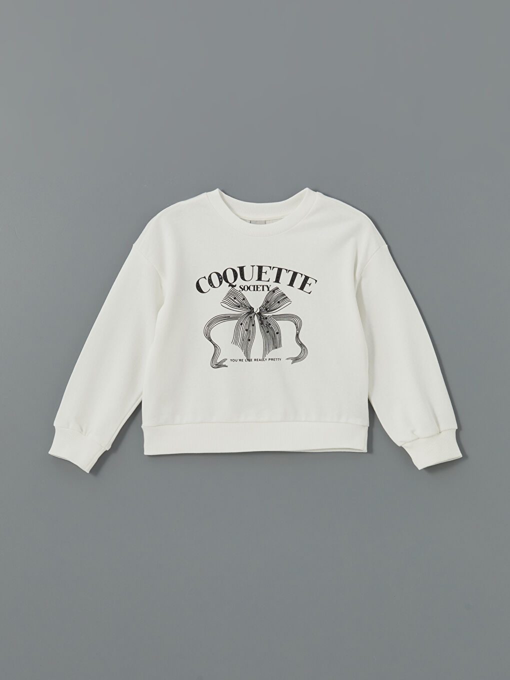 LCW Kids Ekru Bisiklet Yaka Kız Çocuk Sweatshirt