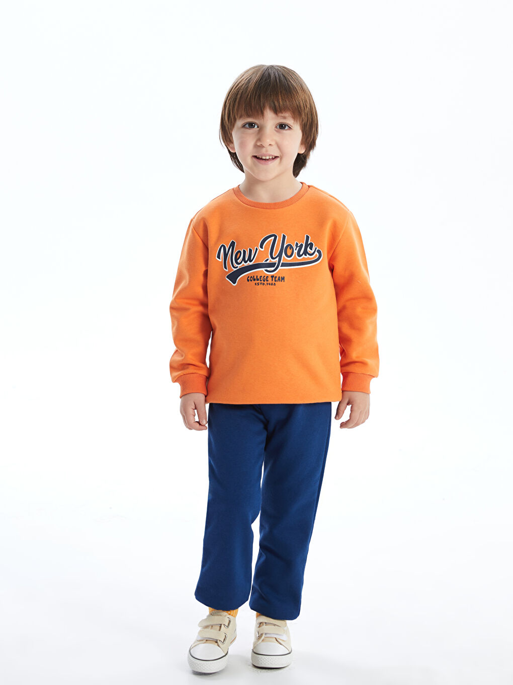 Turuncu Bisiklet Yaka Erkek Çocuk Sweatshirt ve Eşofman Altı 2'li