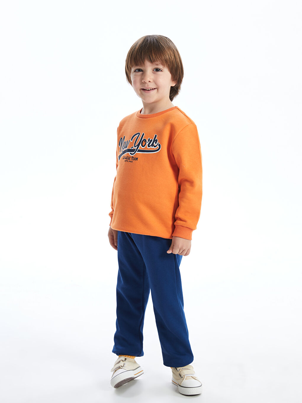 Turuncu Bisiklet Yaka Erkek Çocuk Sweatshirt ve Eşofman Altı 2'li-1