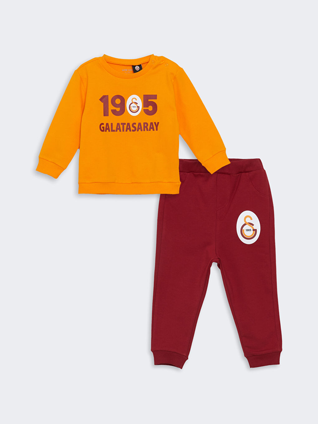 LCW baby Canlı Turuncu Bisiklet Yaka Galatasaray Baskılı Erkek Bebek Sweatshirt ve Eşofman Alt 2'li Takım