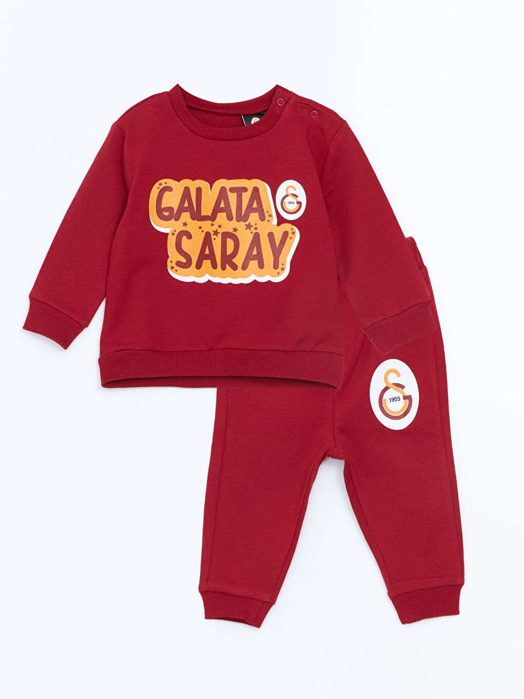 LCW baby Kırmızı Bisiklet Yaka Galatasaray Baskılı Erkek Bebek Sweatshirt ve Eşofman Alt 2'li Takım