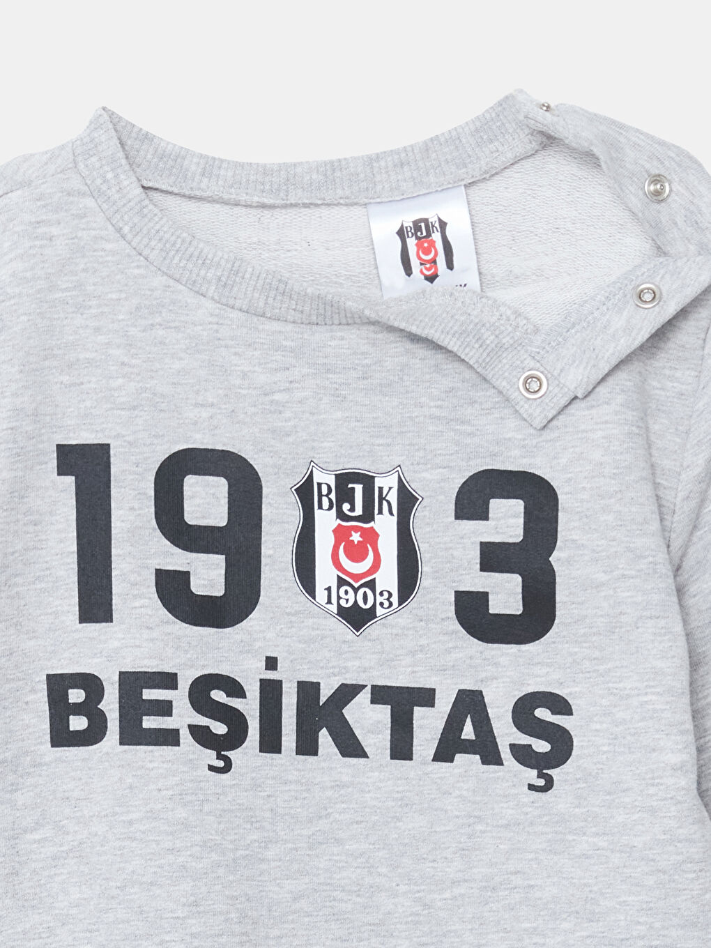 LCW baby Kar Beyazı Melanj Bisiklet Yaka Beşiktaş Baskılı Erkek Bebek Sweatshirt ve Eşofman Alt 2'li Takım - 3