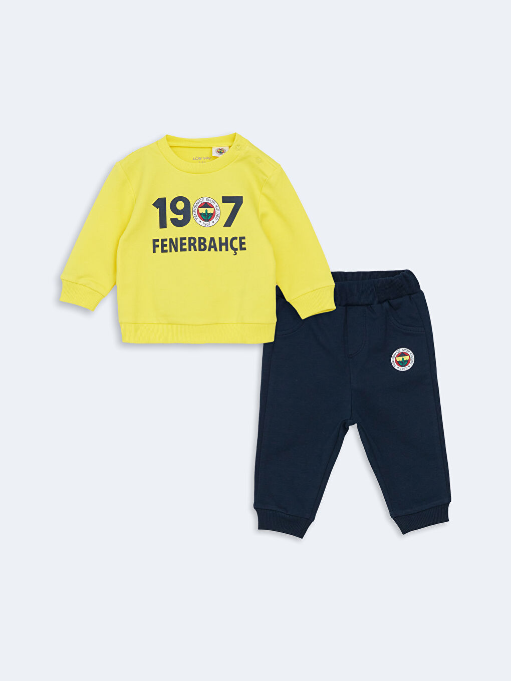 LCW baby Canlı Sarı Bisiklet Yaka Fenerbahçe Baskılı Erkek Bebek Sweatshirt ve Eşofman Alt 2'li Takım