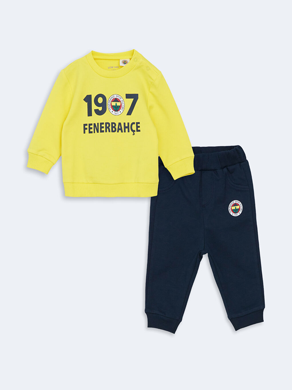 Sarı Bisiklet Yaka Fenerbahçe Baskılı Erkek Bebek Sweatshirt ve Eşofman Alt 2'li