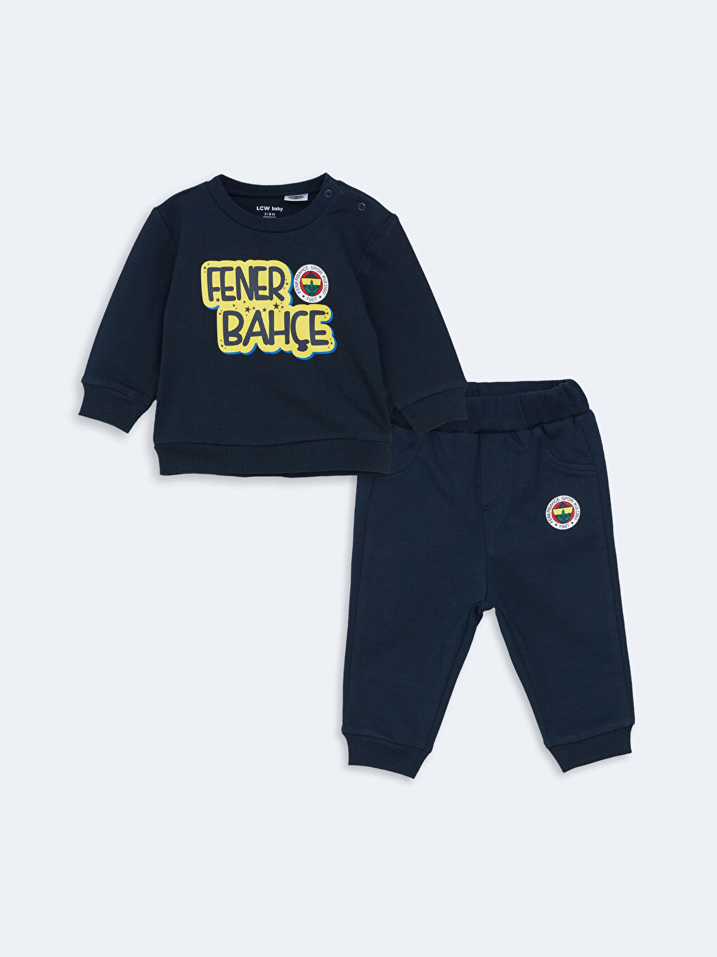 LCW baby Açık Lacivert Bisiklet Yaka Fenerbahçe Baskılı Erkek Bebek Sweatshirt ve Eşofman Alt 2'li Takım