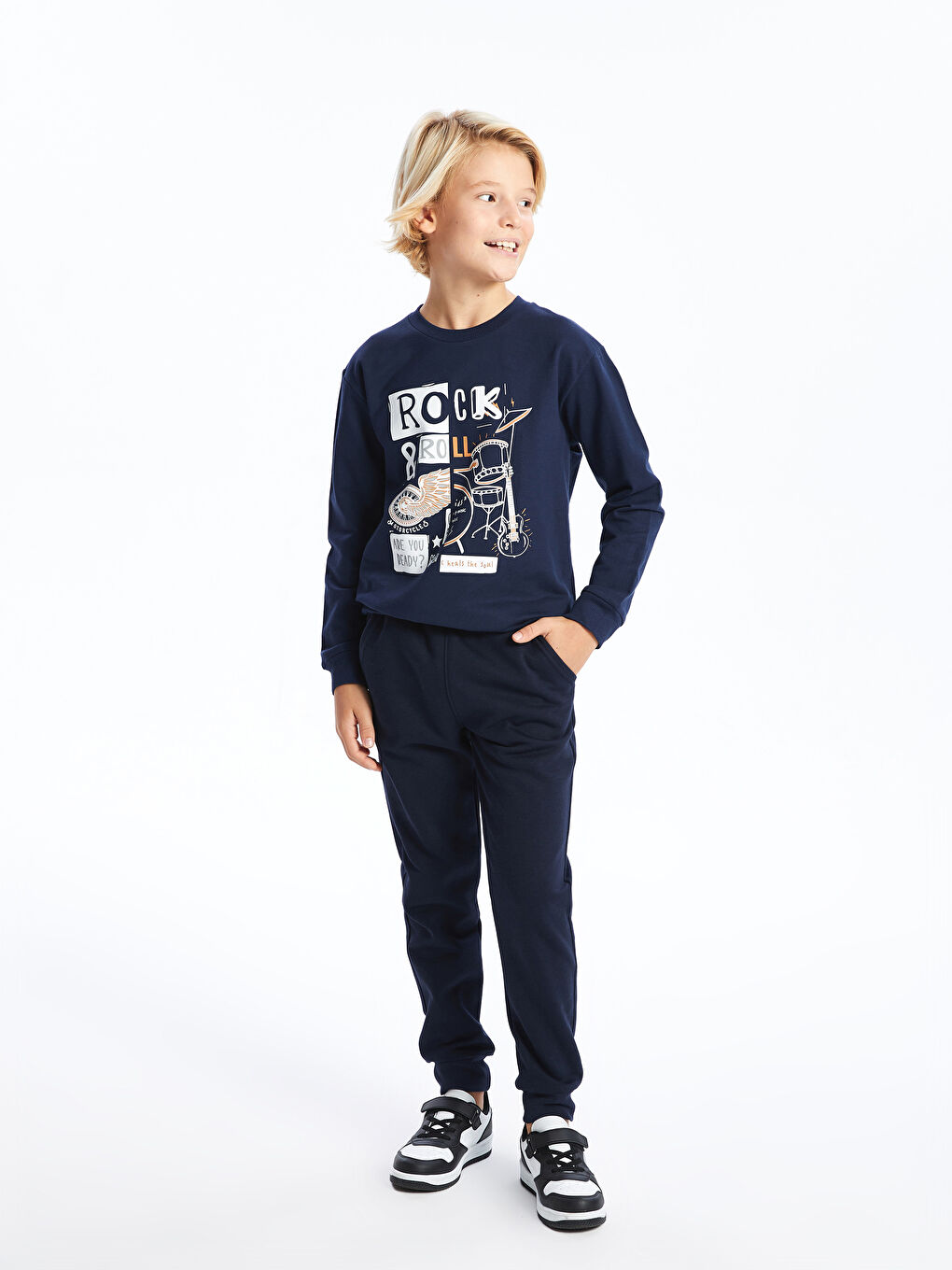 LCW Kids Lacivert Bisiklet Yaka Erkek Çocuk Sweatshirt - 1