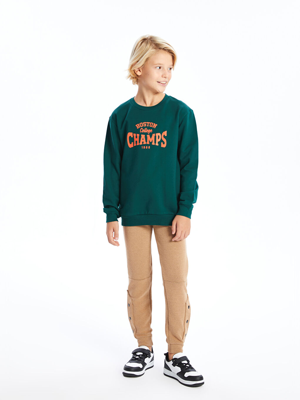 LCW Kids Koyu Yeşil Bisiklet Yaka Erkek Çocuk Sweatshirt - 1