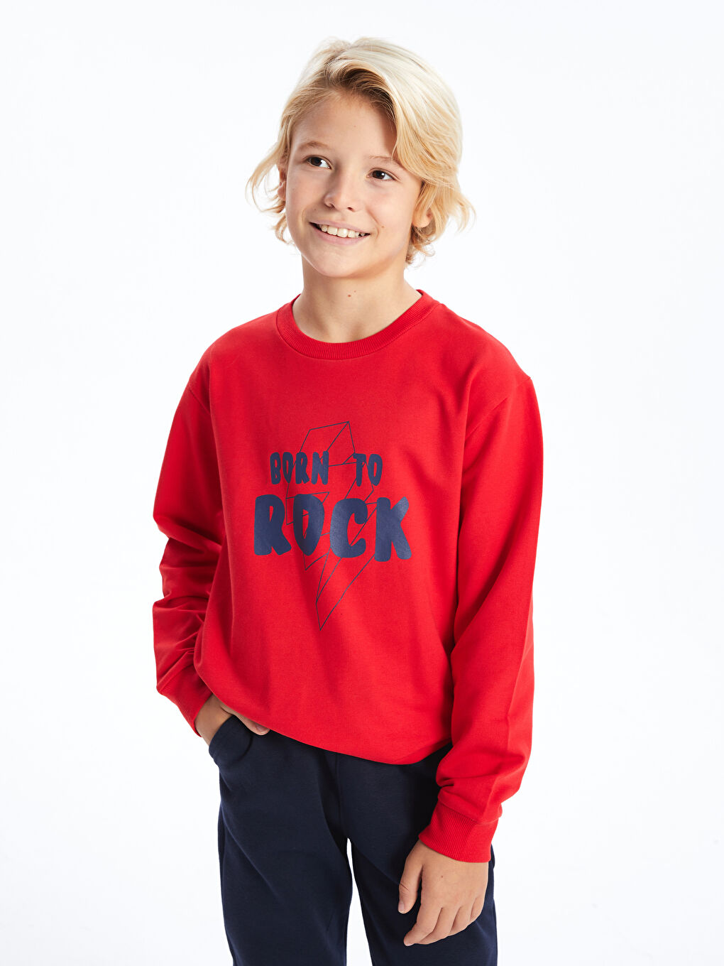 LCW Kids Canlı Kırmızı Bisiklet Yaka Erkek Çocuk Sweatshirt